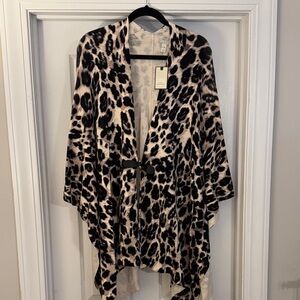 Dana Buchanan Poncho/Leopard Print Open Front Cardigan